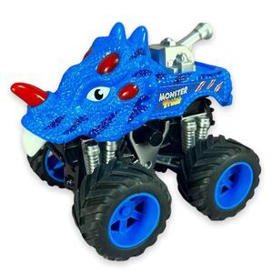 Racing Crazy Blue Dinosaur Monster Truck Toy Red Horn 1/64 Plastic Triceratops